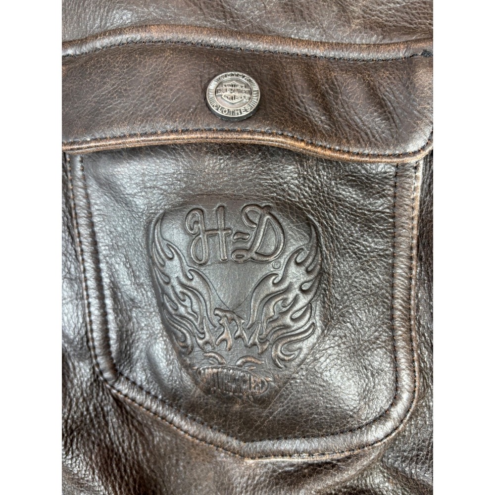 Harley-Davidson Womens Brown Leather Fringe Motorcycle Jacket CA 03402 Size M - Picture 10 of 13